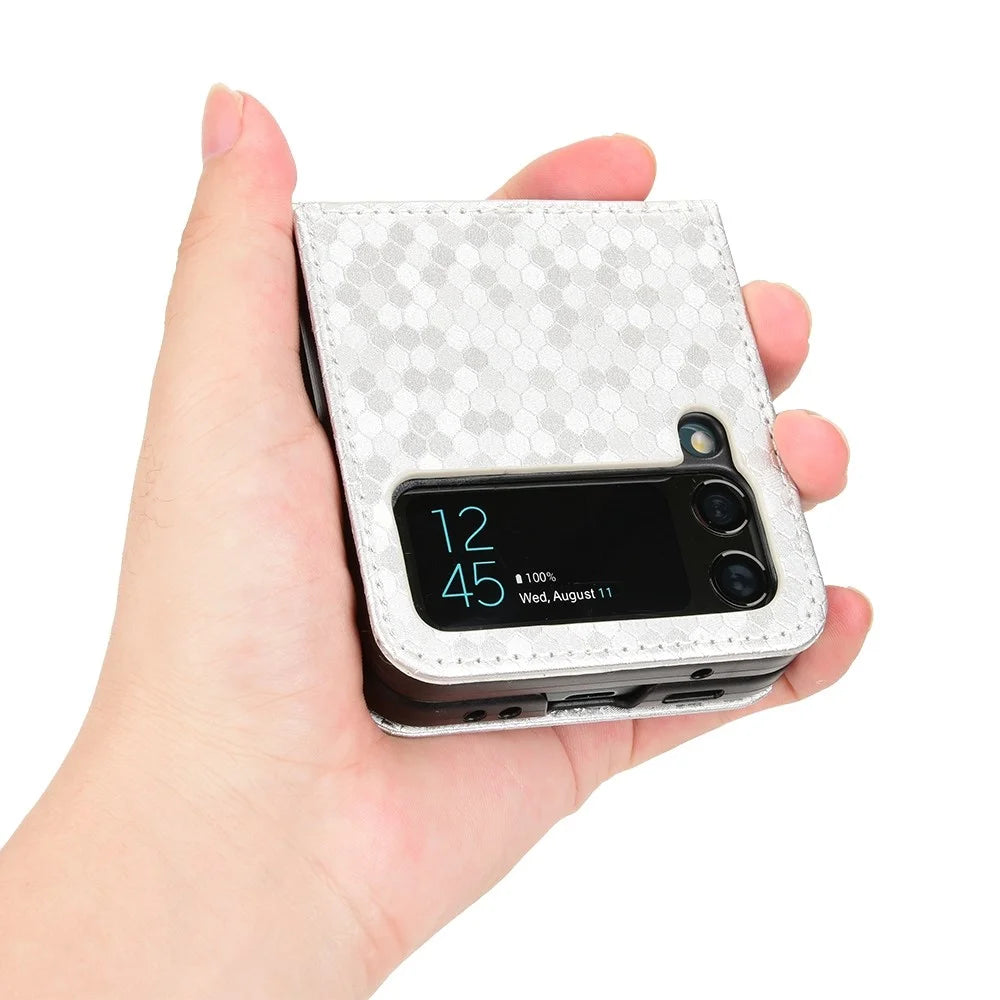 For Samsung Galaxy Z Flip3 5G Imprinted Dot Pattern PU Leather Phone Case Card Slot Design Flip Cell Phone Cover - Silver - 5