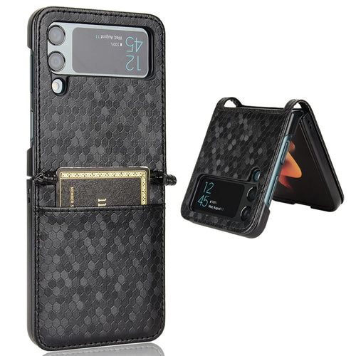 For Samsung Galaxy Z Flip4 5G Imprinted Dot Pattern PU Leather Drop-proof Case Flip Phone Cover with Card Slot - Black - 1