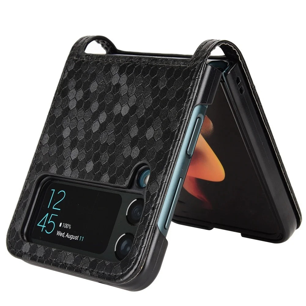 For Samsung Galaxy Z Flip4 5G Imprinted Dot Pattern PU Leather Drop-proof Case Flip Phone Cover with Card Slot - Black - 2