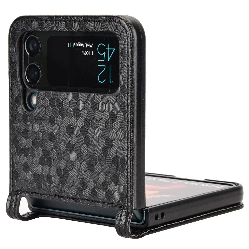 For Samsung Galaxy Z Flip4 5G Imprinted Dot Pattern PU Leather Drop-proof Case Flip Phone Cover with Card Slot - Black - 3