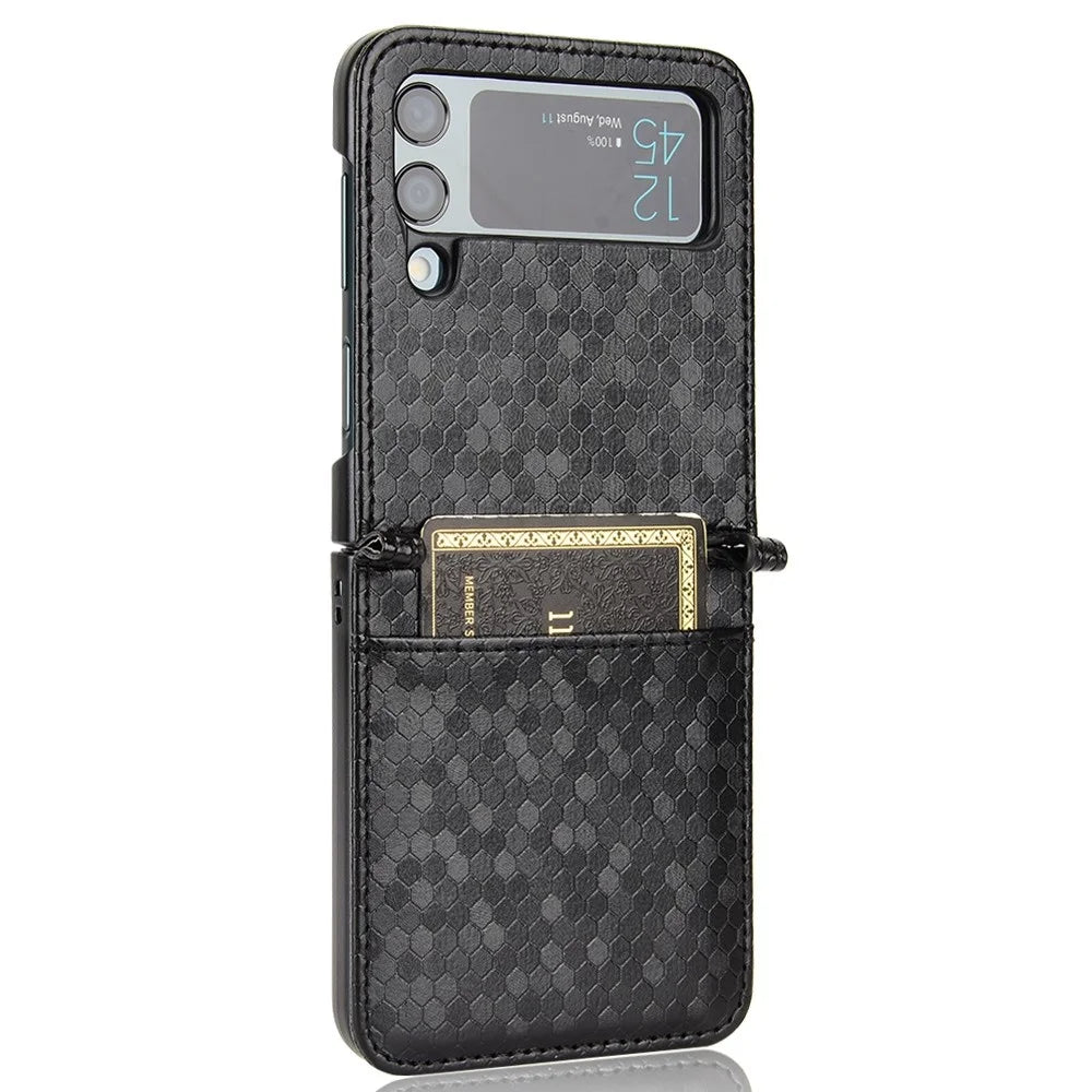 For Samsung Galaxy Z Flip4 5G Imprinted Dot Pattern PU Leather Drop-proof Case Flip Phone Cover with Card Slot - Black - 4