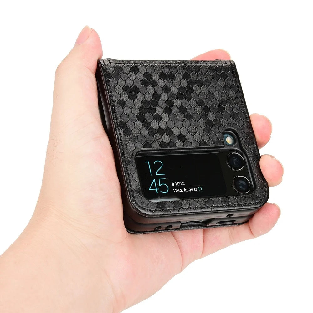 For Samsung Galaxy Z Flip4 5G Imprinted Dot Pattern PU Leather Drop-proof Case Flip Phone Cover with Card Slot - Black - 5