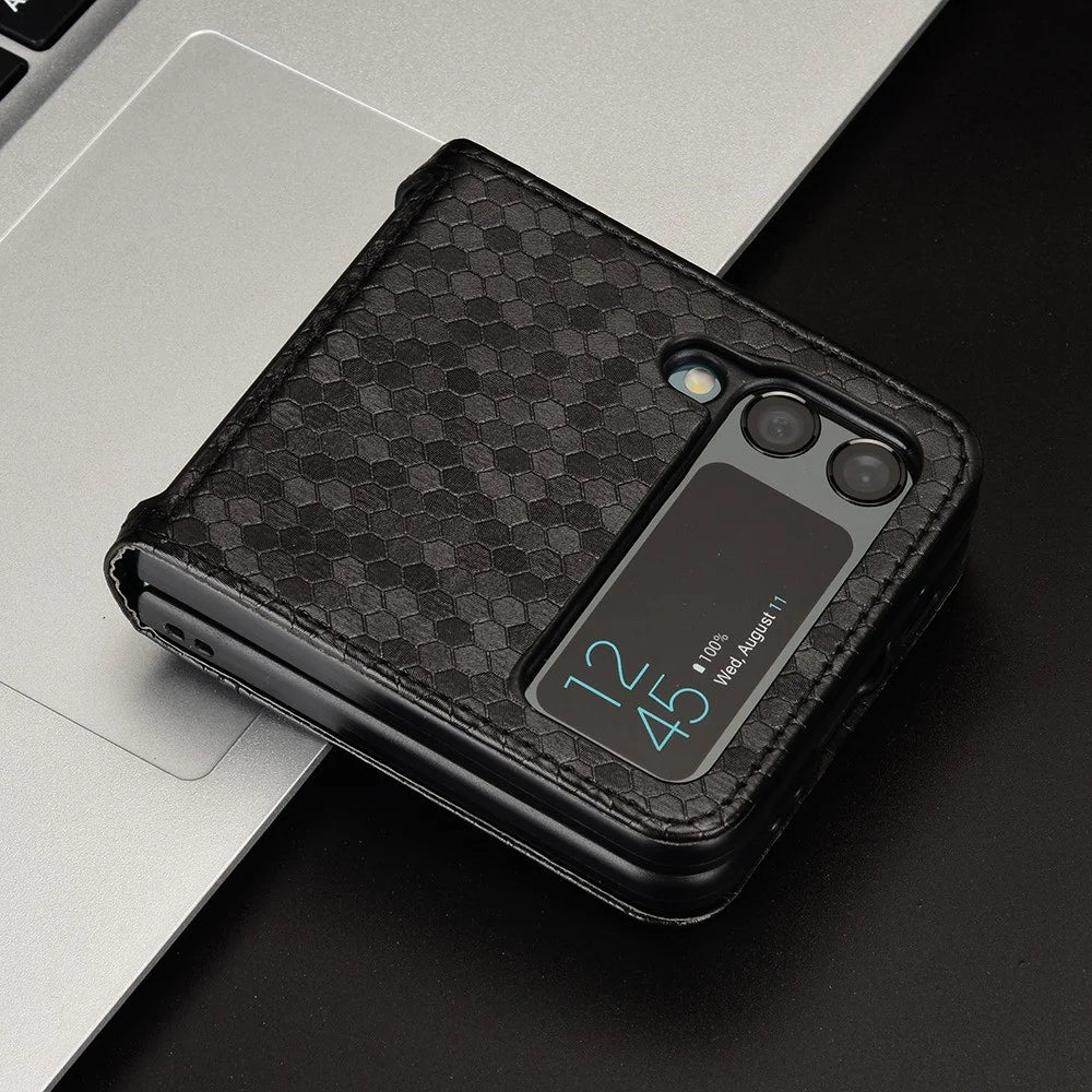 For Samsung Galaxy Z Flip4 5G Imprinted Dot Pattern PU Leather Drop-proof Case Flip Phone Cover with Card Slot - Black - 6