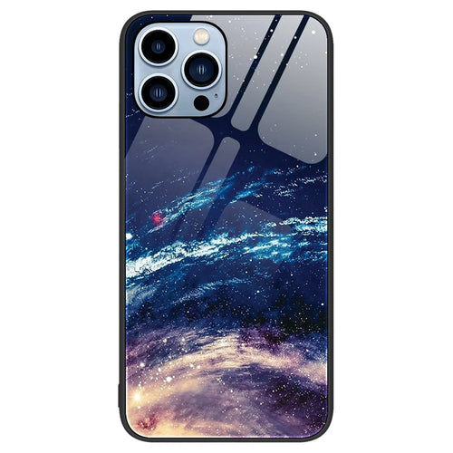 For iPhone 14 Pro 6.1 inch Protective Shell, Pattern Printing Tempered Glass Phone Case Hard PC+Soft TPU Cellphone Cover - The Milky Way - 1