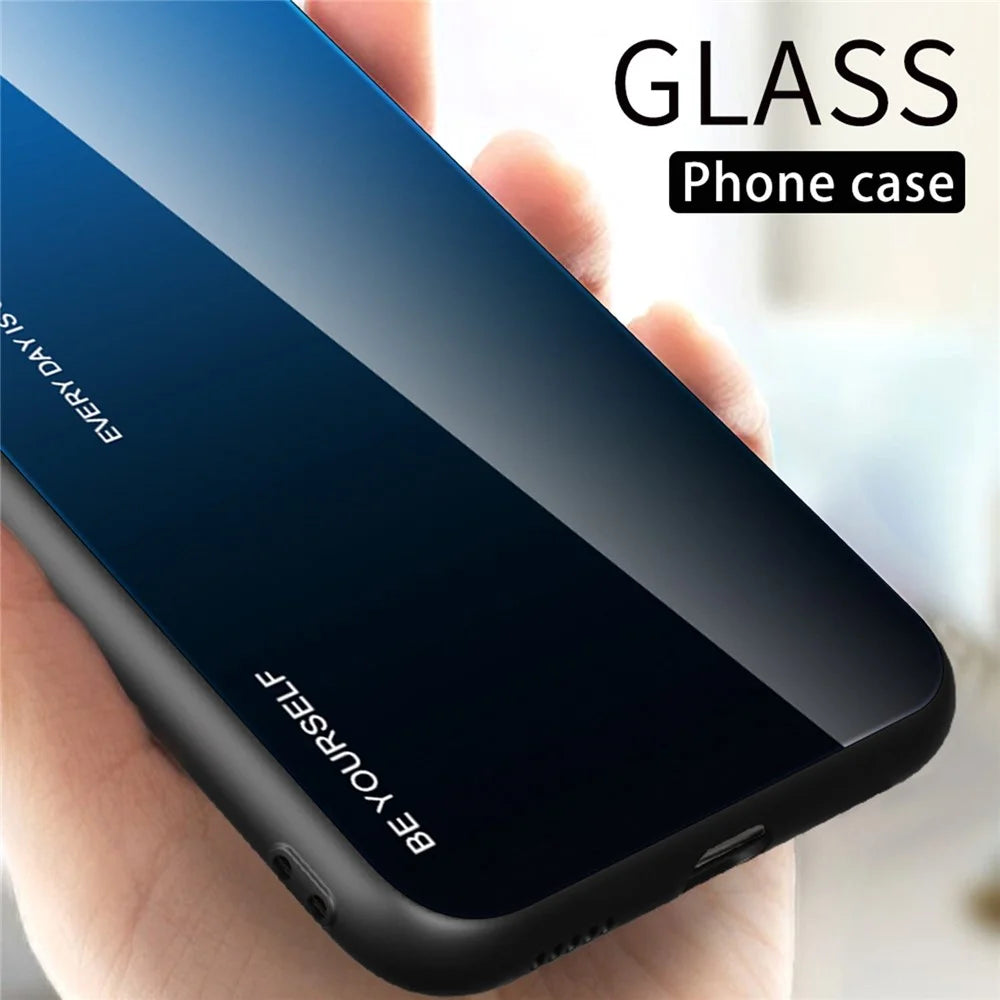 Gradient Color Design Case for iPhone 14 6.1 inch, Tempered Glass + PC + TPU Well-protected Anti-wear Mobile Phone Shell - Blue / Black - 2