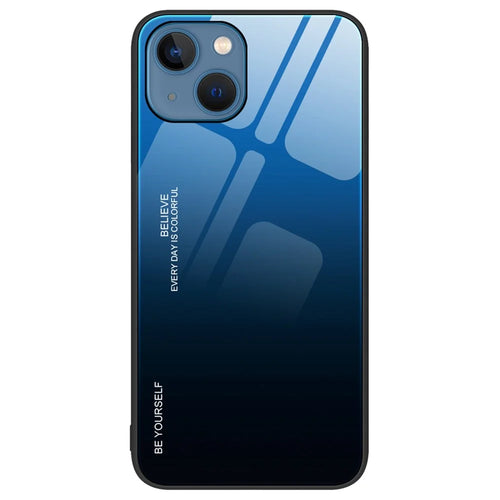 For iPhone 14 Plus 6.7 inch Gradient Color Design Phone Case Tempered Glass + PC + TPU Anti-scratch Protector - Blue / Black - 1