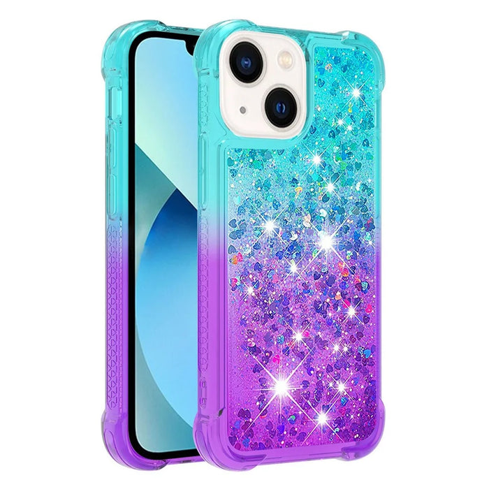 For iPhone 14 TPU Case Gradient Quicksand Phone Back Cover - Sky Blue / Purple - 1