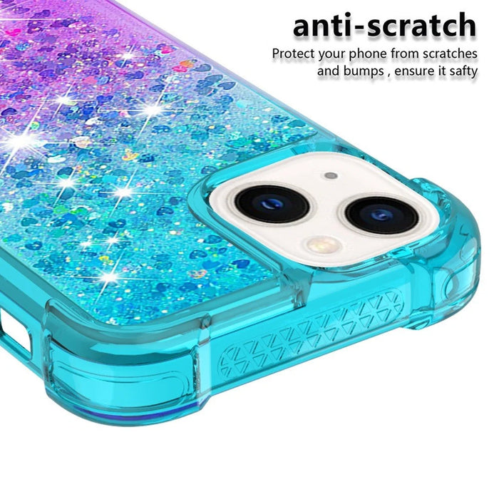 For iPhone 14 TPU Case Gradient Quicksand Phone Back Cover - Sky Blue / Purple - 4