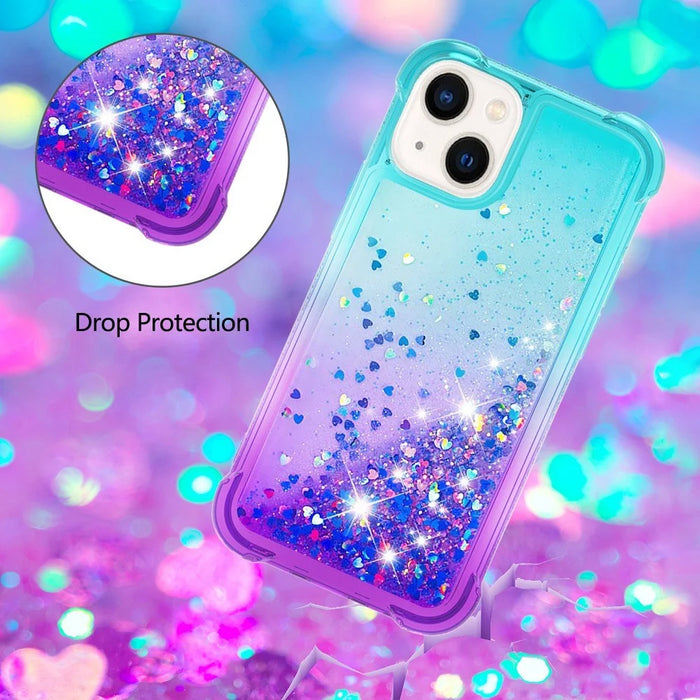 For iPhone 14 TPU Case Gradient Quicksand Phone Back Cover - Sky Blue / Purple - 5