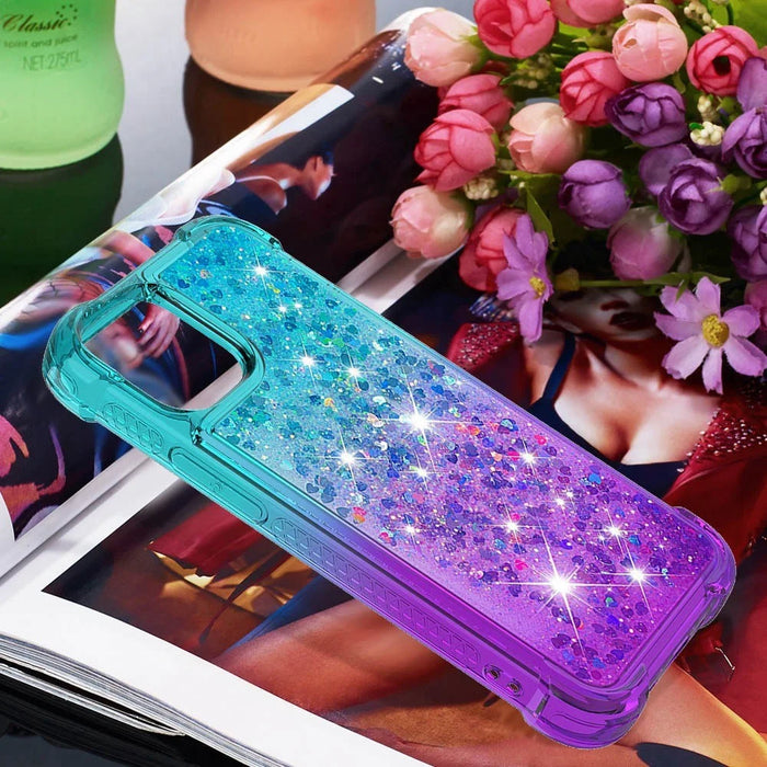 For iPhone 14 TPU Case Gradient Quicksand Phone Back Cover - Sky Blue / Purple - 6