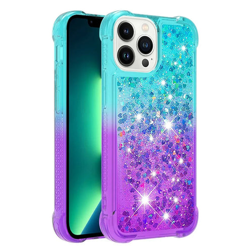 For iPhone 14 Pro Max TPU Case Gradient Quicksand Phone Back Cover - Sky Blue / Purple - 1