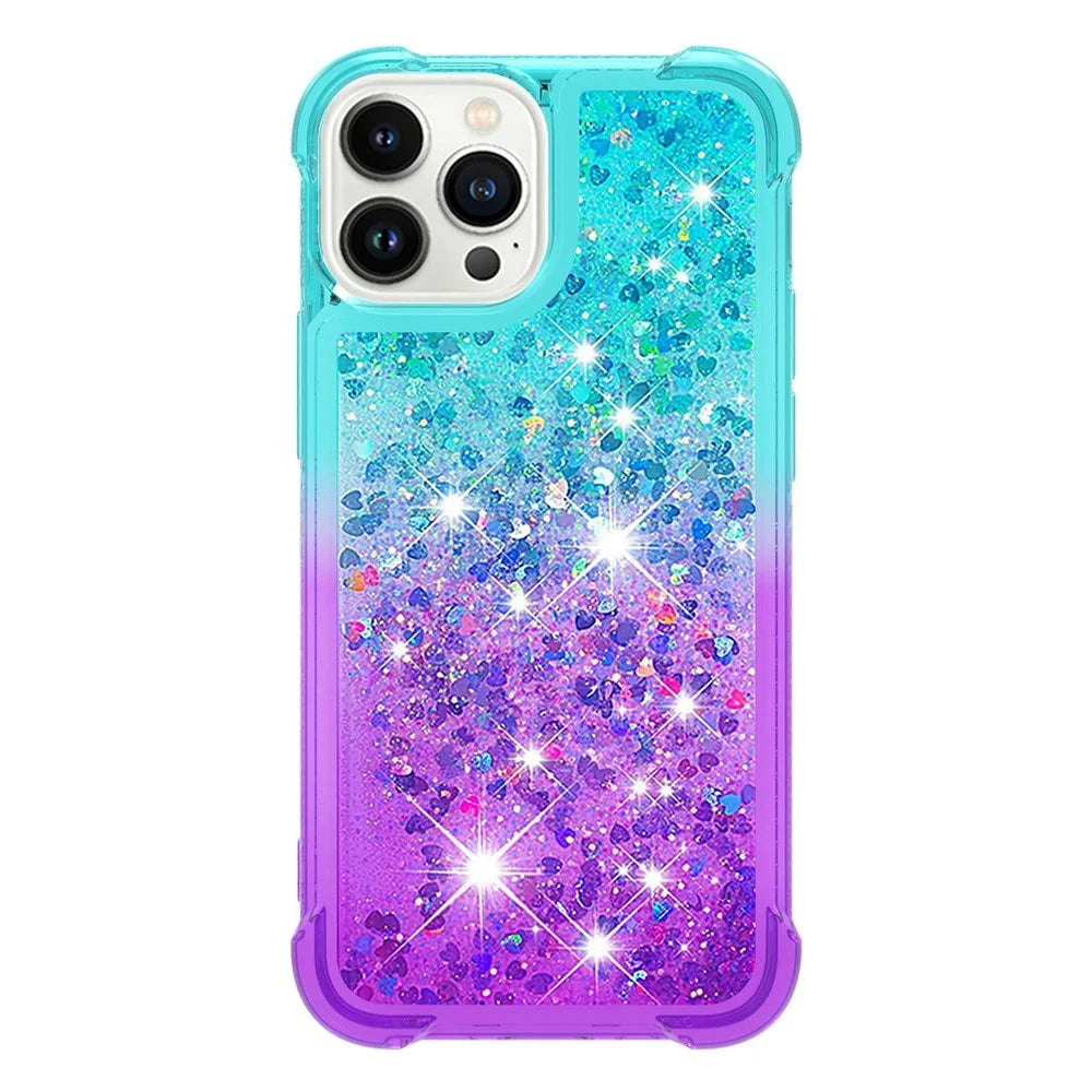 For iPhone 14 Pro Max TPU Case Gradient Quicksand Phone Back Cover - Sky Blue / Purple - 2