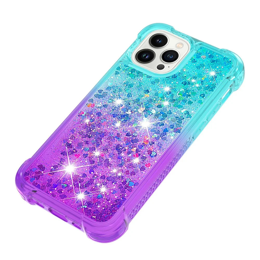 For iPhone 14 Pro Max TPU Case Gradient Quicksand Phone Back Cover - Sky Blue / Purple - 3