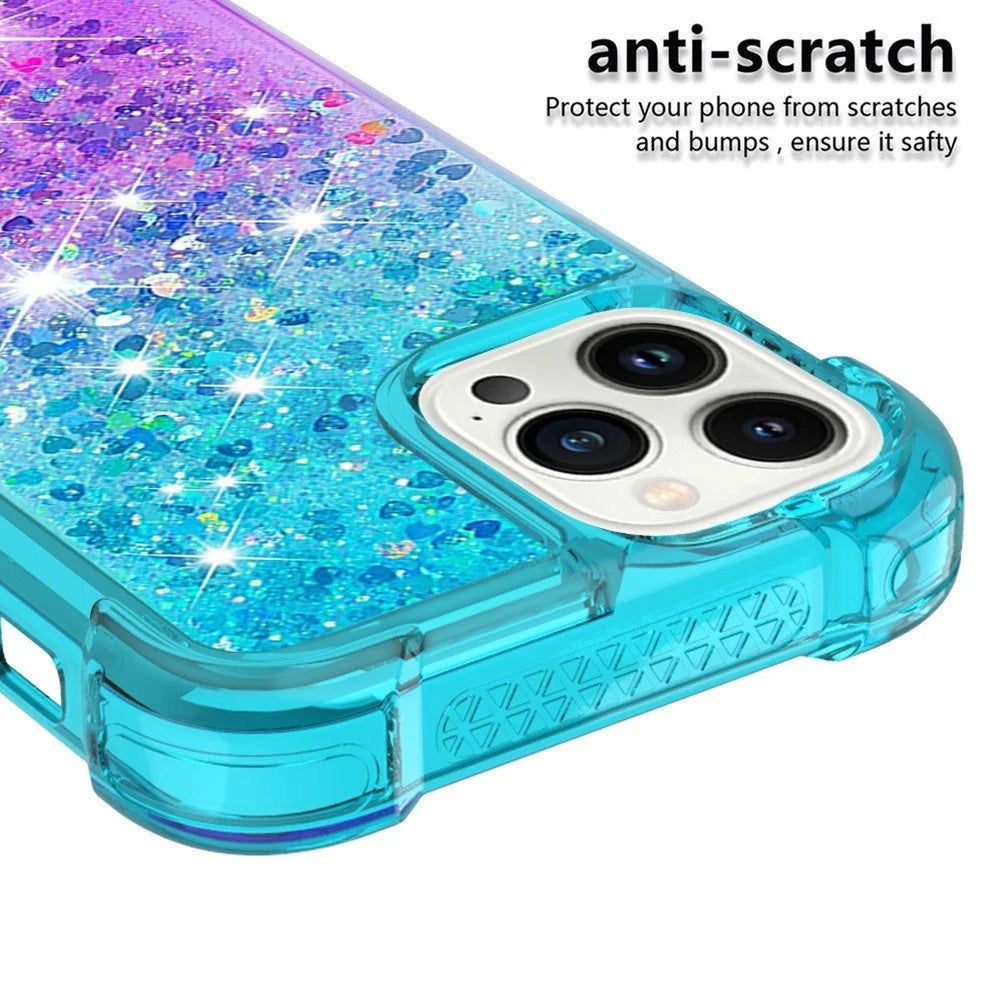 For iPhone 14 Pro Max TPU Case Gradient Quicksand Phone Back Cover - Sky Blue / Purple - 4