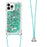 For iPhone 14 Pro TPU Case Quicksand Design Phone Cover with Lanyard - Green / Hearts - 1