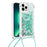 For iPhone 14 Pro TPU Case Quicksand Design Phone Cover with Lanyard - Green / Hearts - 2