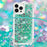 For iPhone 14 Pro TPU Case Quicksand Design Phone Cover with Lanyard - Green / Hearts - 4