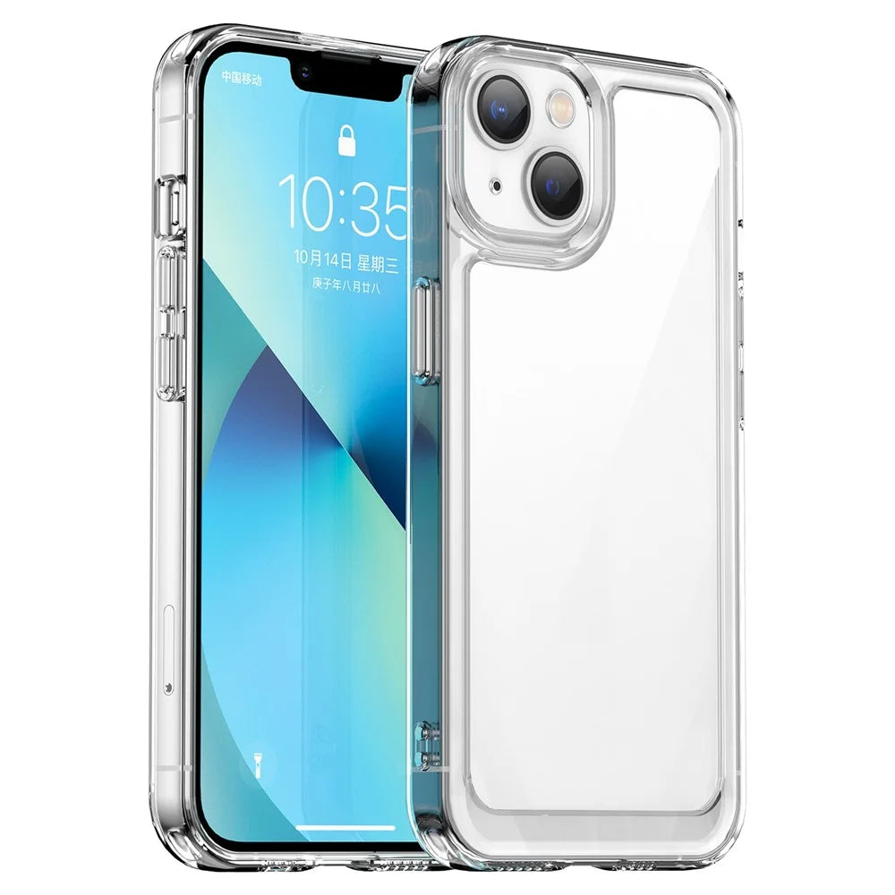 For iPhone 14 Plus 6.7 inch TPU + Acrylic Hybrid Phone Case Anti-drop Anti-fingerprint Back Cover - Transparent - 1