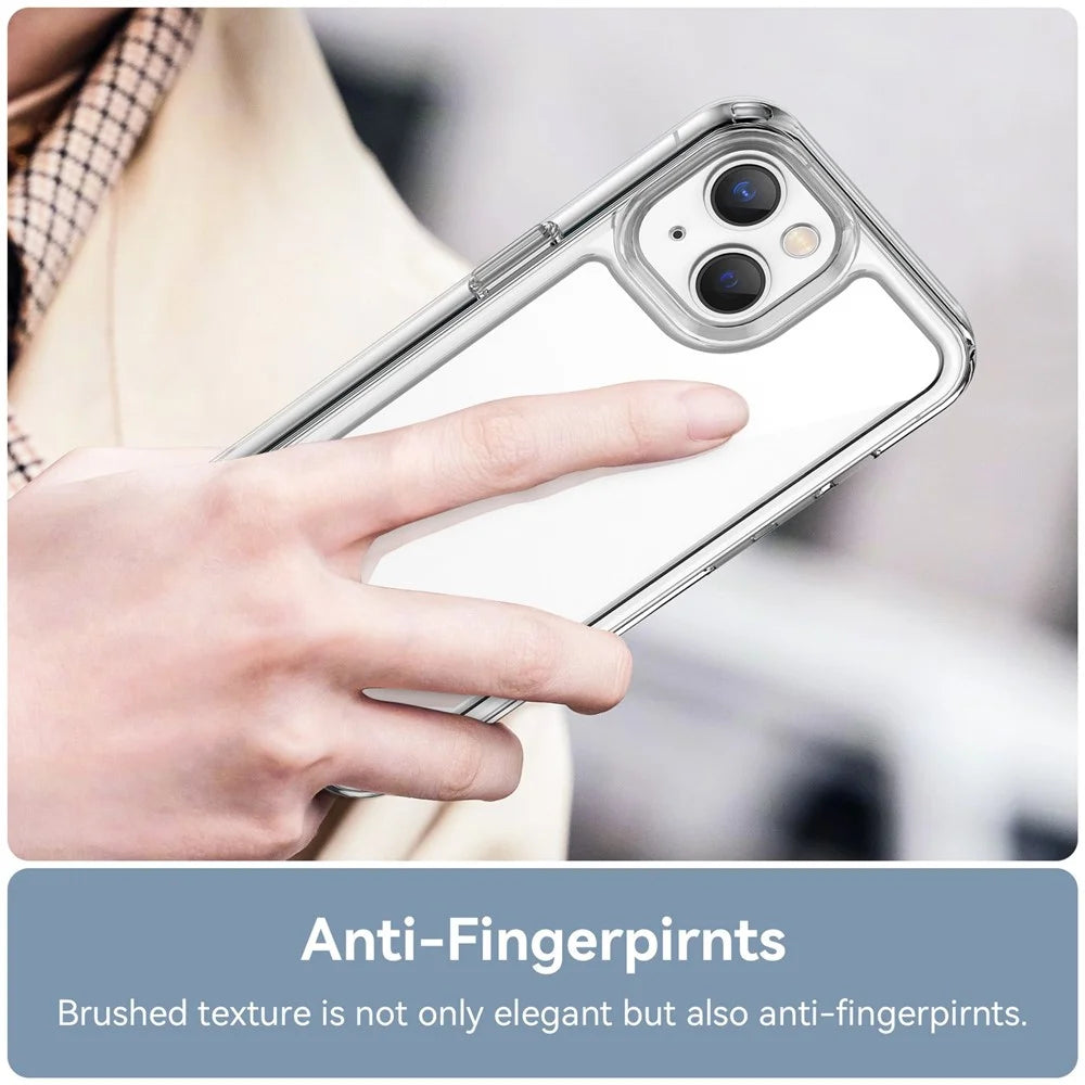 For iPhone 14 Plus 6.7 inch TPU + Acrylic Hybrid Phone Case Anti-drop Anti-fingerprint Back Cover - Transparent - 6