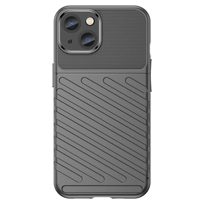 For iPhone 14 6.1 inch Thunder Series Twill Texture Anti-slip Phone Case Thickened TPU Protective Back Cover - Black - 2