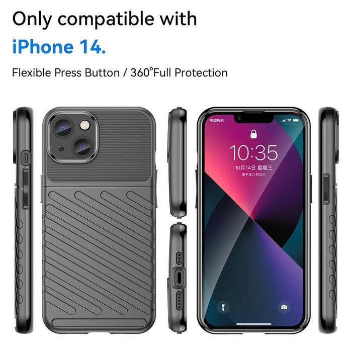 For iPhone 14 6.1 inch Thunder Series Twill Texture Anti-slip Phone Case Thickened TPU Protective Back Cover - Black - 3