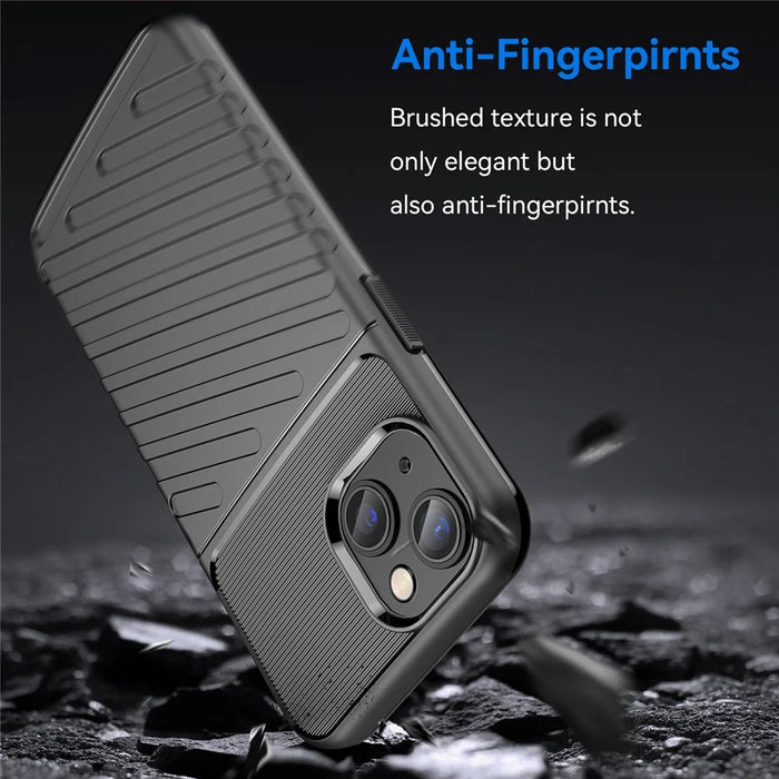 For iPhone 14 6.1 inch Thunder Series Twill Texture Anti-slip Phone Case Thickened TPU Protective Back Cover - Black - 4
