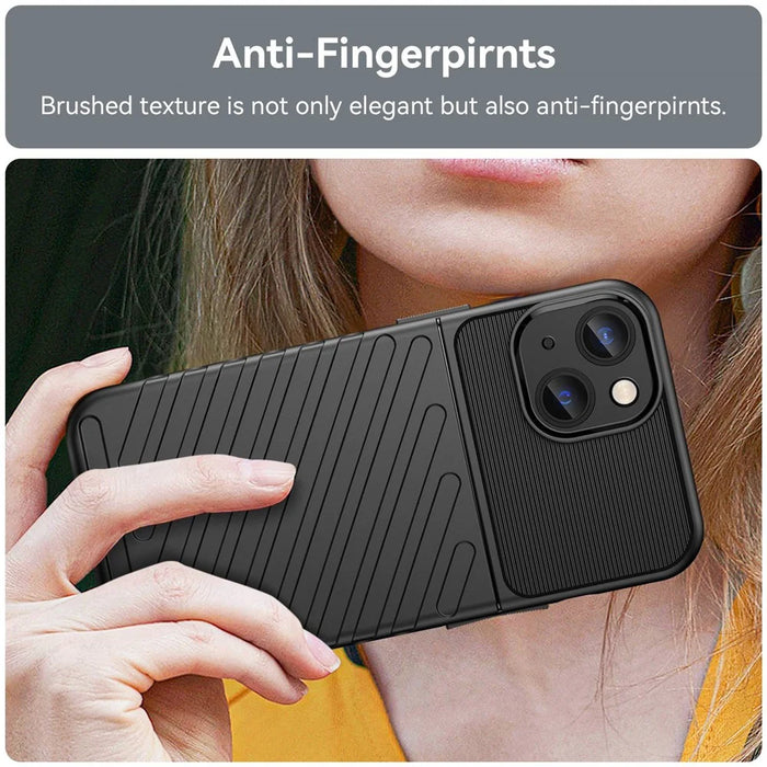 For iPhone 14 6.1 inch Thunder Series Twill Texture Anti-slip Phone Case Thickened TPU Protective Back Cover - Black - 6