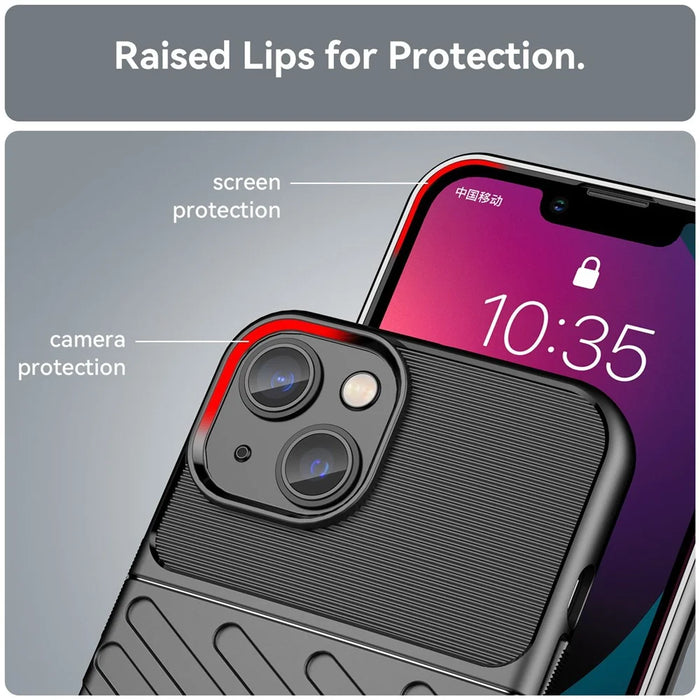 For iPhone 14 6.1 inch Thunder Series Twill Texture Anti-slip Phone Case Thickened TPU Protective Back Cover - Black - 7