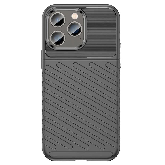 For iPhone 14 Pro Max 6.7 inch Thunder Series Thickened TPU Well-protected Phone Case Twill Texture Anti-scratch Back Cover - Black - 2