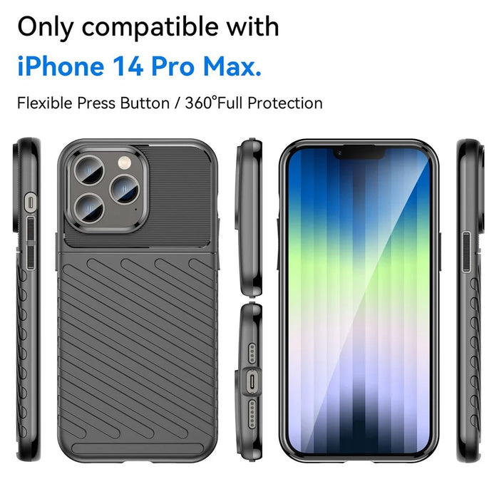 For iPhone 14 Pro Max 6.7 inch Thunder Series Thickened TPU Well-protected Phone Case Twill Texture Anti-scratch Back Cover - Black - 3