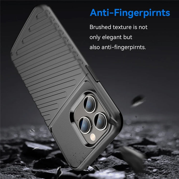 For iPhone 14 Pro Max 6.7 inch Thunder Series Thickened TPU Well-protected Phone Case Twill Texture Anti-scratch Back Cover - Black - 4