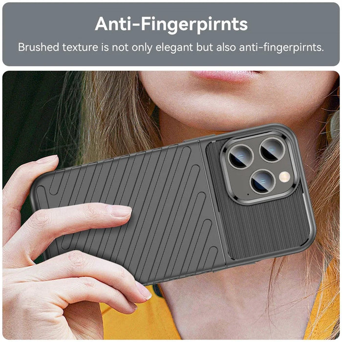For iPhone 14 Pro Max 6.7 inch Thunder Series Thickened TPU Well-protected Phone Case Twill Texture Anti-scratch Back Cover - Black - 6