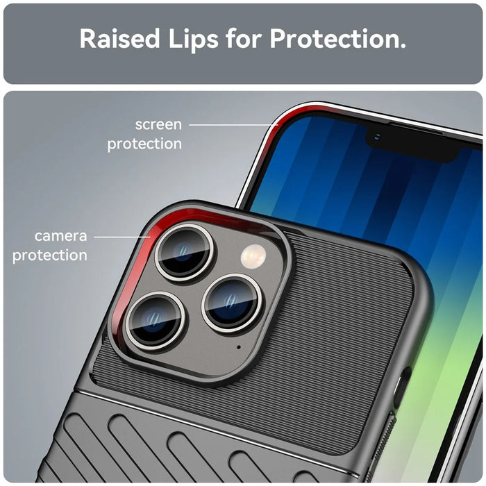 For iPhone 14 Pro Max 6.7 inch Thunder Series Thickened TPU Well-protected Phone Case Twill Texture Anti-scratch Back Cover - Black - 7