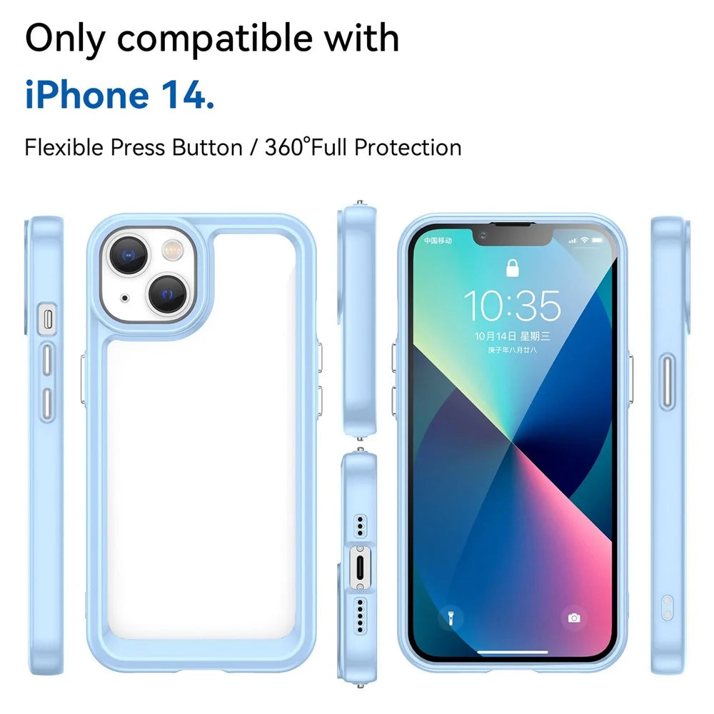 TPU + Acrylic Clear Phone Case for iPhone 14 6.1 inch, Anti-drop Anti-scratch Smartphone Back Cover - Blue - 3