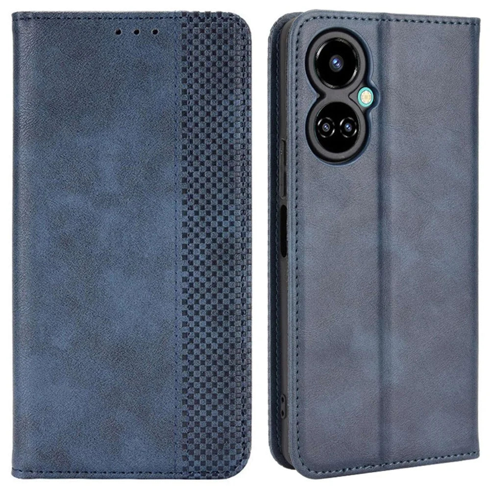 For TECNO Camon 19 4G Full Coverage Auto Closing Magnetic Folio Flip Retro PU Leather Wallet Case Stand Function Phone Shell Cover - Blue - 1
