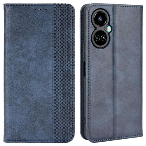 For TECNO Camon 19 4G Full Coverage Auto Closing Magnetic Folio Flip Retro PU Leather Wallet Case Stand Function Phone Shell Cover - Blue - 1