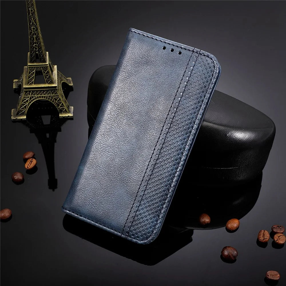 For TECNO Camon 19 4G Full Coverage Auto Closing Magnetic Folio Flip Retro PU Leather Wallet Case Stand Function Phone Shell Cover - Blue - 5