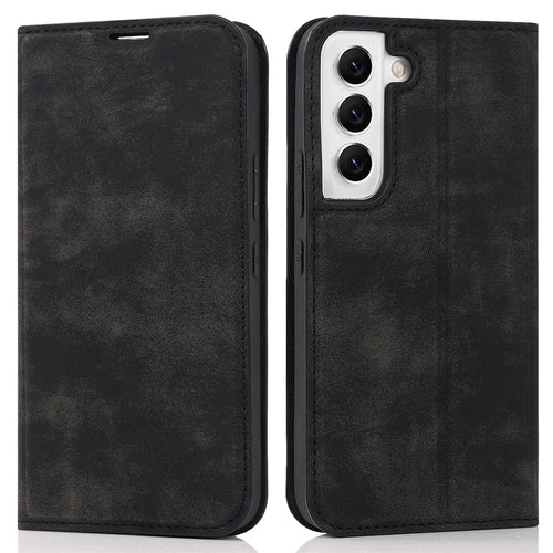 For Samsung Galaxy S22 5G Shockproof RFID Blocking PU Leather Phone Case Auto Closing Magnetic Anti-scratch Phone Cover - Black - 1