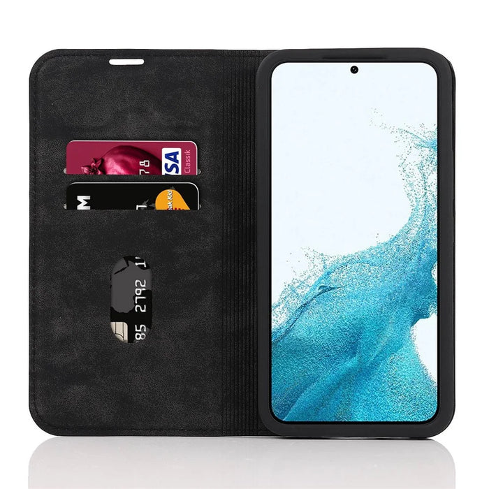 For Samsung Galaxy S22 5G Shockproof RFID Blocking PU Leather Phone Case Auto Closing Magnetic Anti-scratch Phone Cover - Black - 2