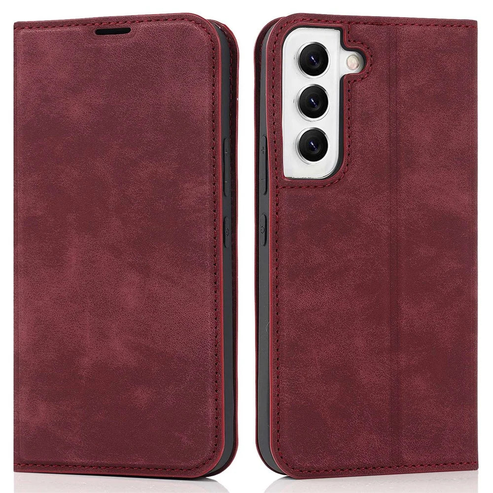 For Samsung Galaxy S22+ 5G RFID Blocking Stand Card Holder PU Leather Case Auto Closing Magnetic Phone Cover - Red - 1