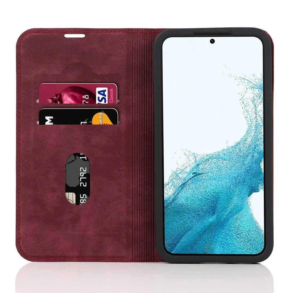 For Samsung Galaxy S22+ 5G RFID Blocking Stand Card Holder PU Leather Case Auto Closing Magnetic Phone Cover - Red - 2