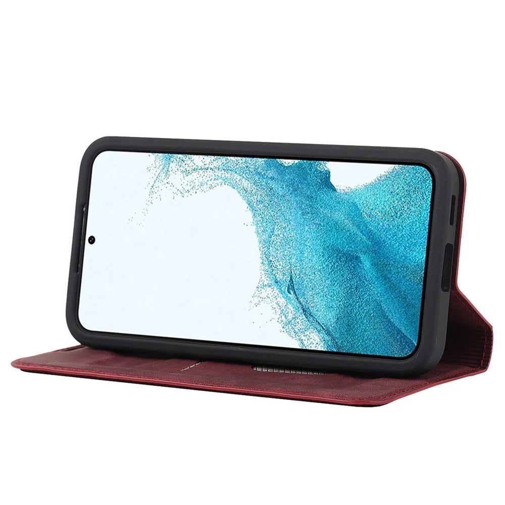 For Samsung Galaxy S22+ 5G RFID Blocking Stand Card Holder PU Leather Case Auto Closing Magnetic Phone Cover - Red - 3
