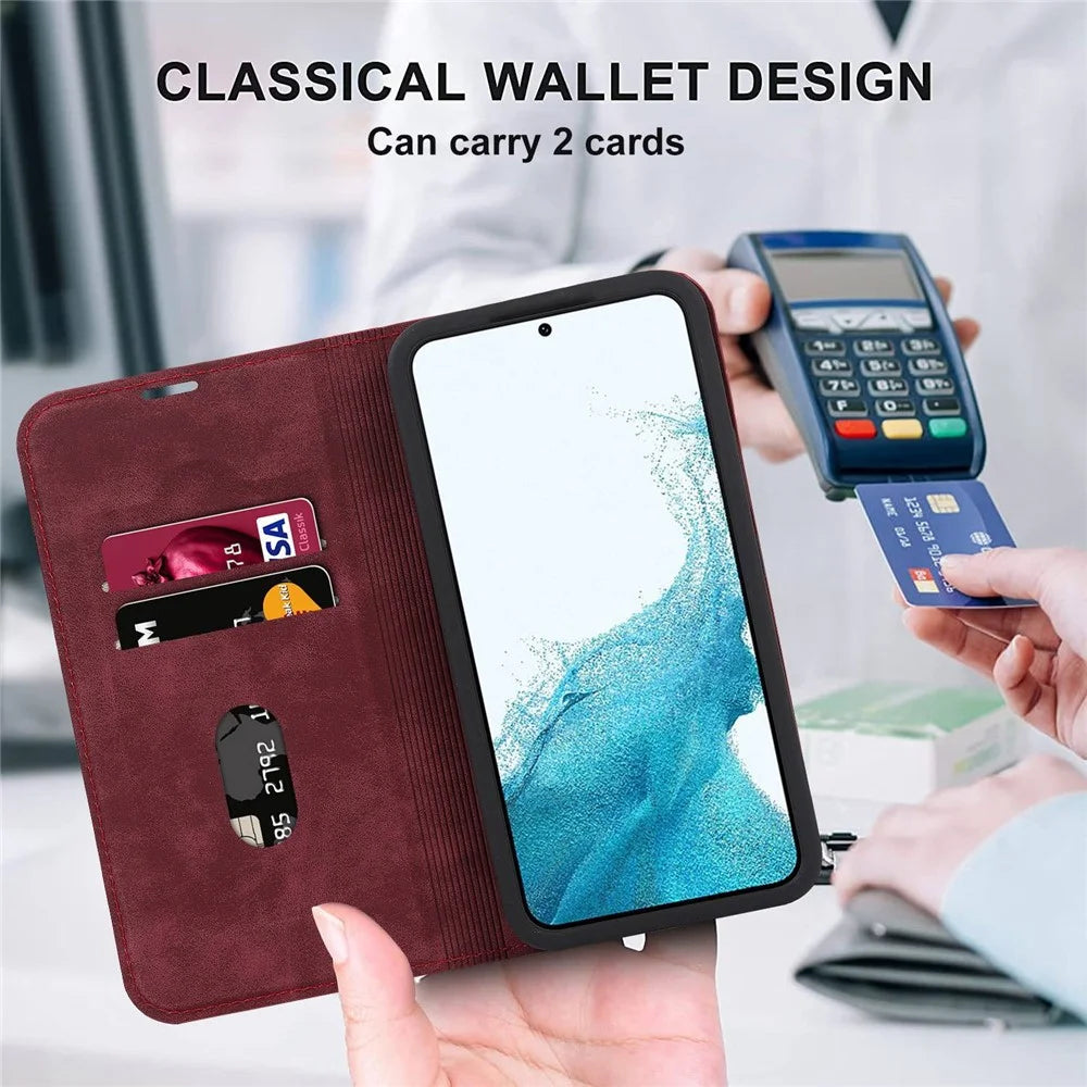 For Samsung Galaxy S22+ 5G RFID Blocking Stand Card Holder PU Leather Case Auto Closing Magnetic Phone Cover - Red - 4