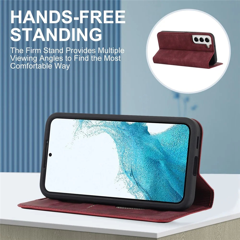 For Samsung Galaxy S22+ 5G RFID Blocking Stand Card Holder PU Leather Case Auto Closing Magnetic Phone Cover - Red - 7