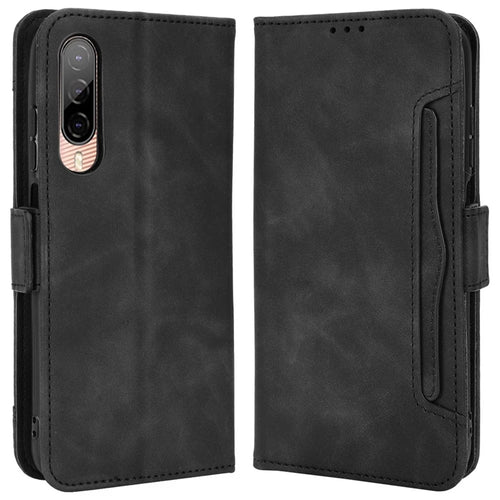 For HTC Desire 22 Pro 5G Bump Proof PU Leather Flip Wallet Case Multiple Card Slots Stand Magnetic Mobile Phone Cover - Black - 1