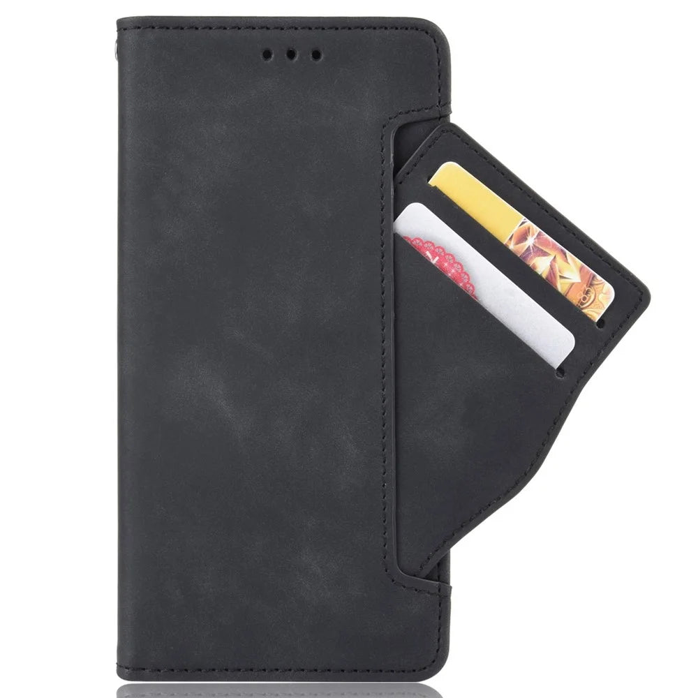 For HTC Desire 22 Pro 5G Bump Proof PU Leather Flip Wallet Case Multiple Card Slots Stand Magnetic Mobile Phone Cover - Black - 6