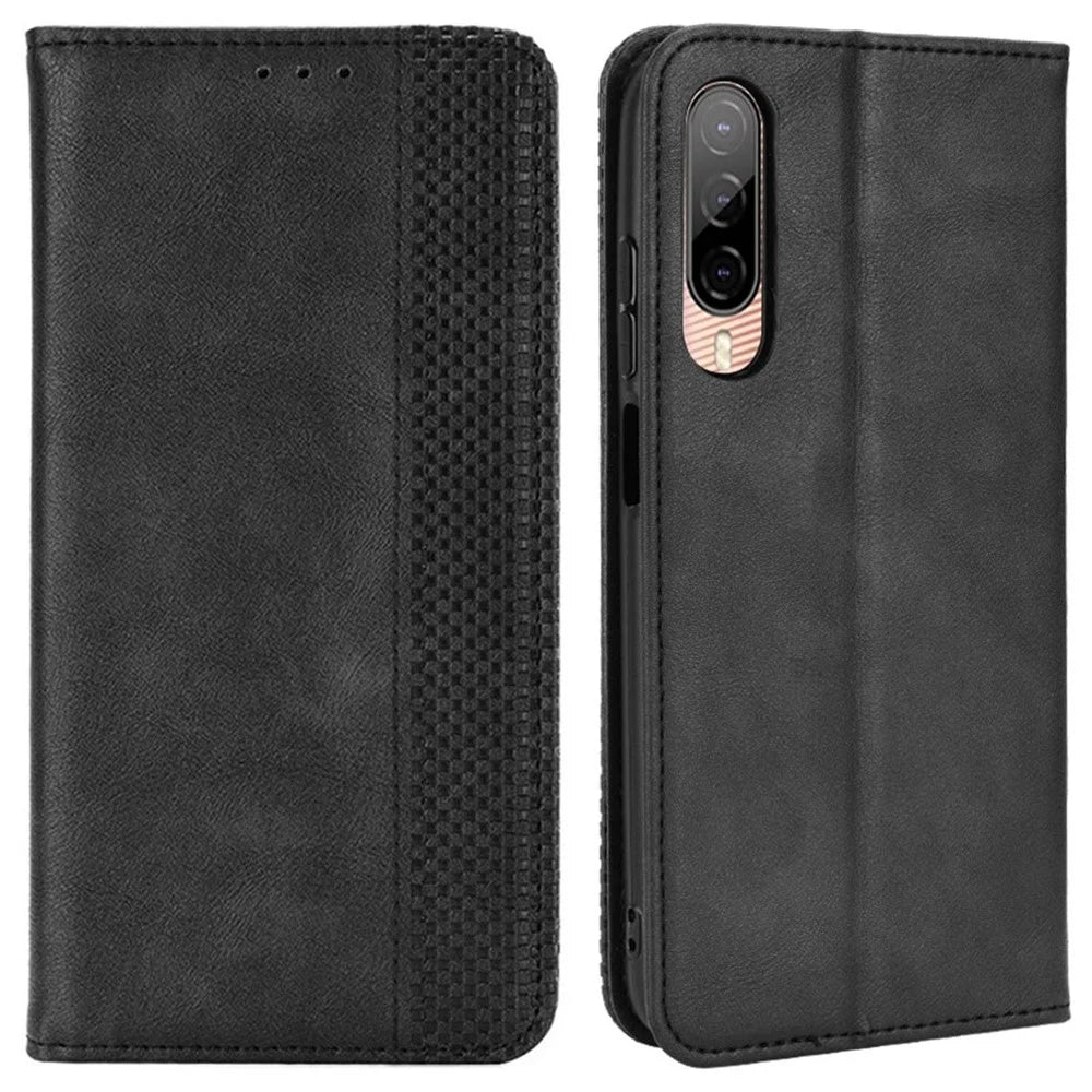 For HTC Desire 22 Pro 5G Auto Closing Magnetic Retro PU Leather Wallet Design Case Stand Function Phone Shell Cover - Black - 1