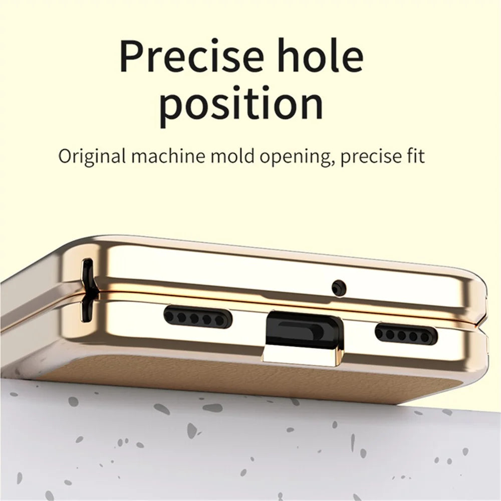 For Samsung Galaxy Z Flip4 5G Litchi Texture Metal Frame PU Leather + PC Back Cover Anti-fingerprint Phone Case - Gold - 4