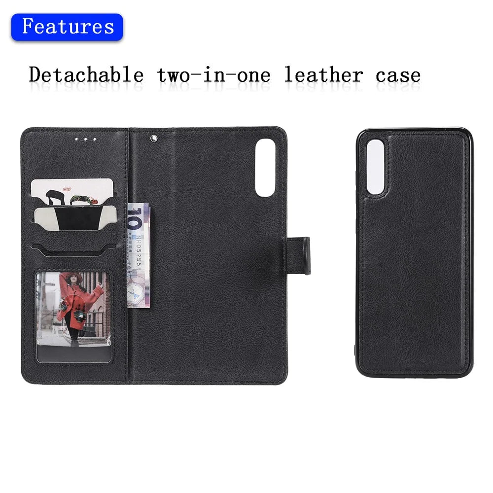 For Samsung Galaxy A50 / A50s / A30s Case 2 in 1 Detachable Magnetic Leather Wallet Mobile Cover with Strap - Black - 4