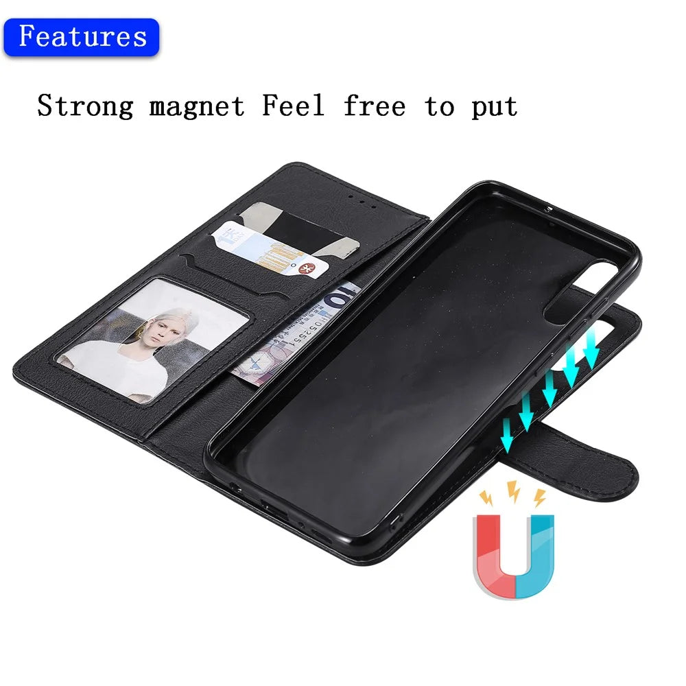 For Samsung Galaxy A50 / A50s / A30s Case 2 in 1 Detachable Magnetic Leather Wallet Mobile Cover with Strap - Black - 5